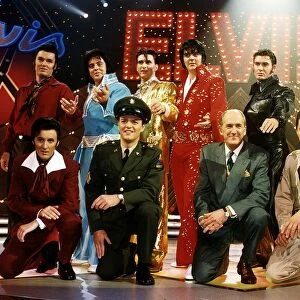 Russ Abbot and eleven Elvis lookalikes on the TV Programme Stars In Their Eyes