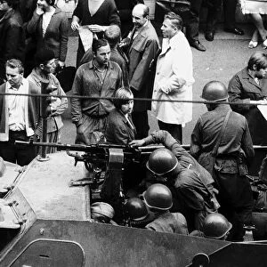 Russian tanks in Prague 1968 Czechoslovakia people staring at Russian soldiers in