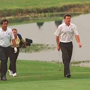 Ryder Cup Europe v USA September 1993 Nick Faldo golfer walks with his partner in