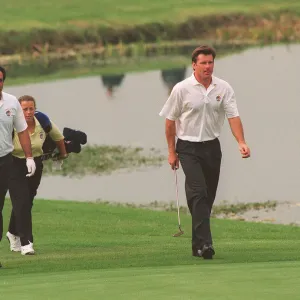 Ryder Cup Europe v USA September 1993 Nick Faldo golfer walks with his partner in