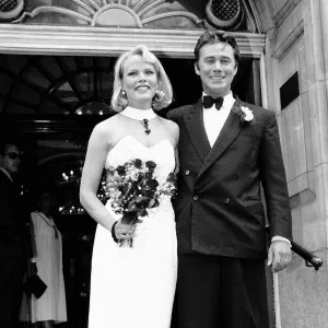 Sara Crowe Actress with her husband Toby Dale on the steps of Chelsea Town Hall after