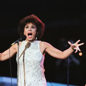 Shirley Bassey performing at the Cor World Choir concert at Cardiff Arms Park