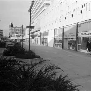 Shops at Butts Centre in Reading, Berkshire. 28th January 1978