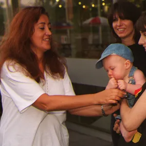 Sinead O Connor and Chrissie Hynde with baby Otis and Lynne Franks who are performing