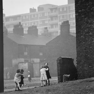 Slum housing in Salford. 3rd April 1960