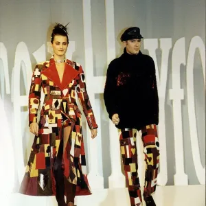 Smon Le Bon and wife Yasmin Le Bon model designs by Joe Casely Hayford