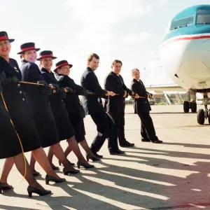 Sponsored aircraft pull at Teesside Airport. British Midland staff practise