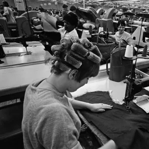 Staff at work at Burton the Tailors, Leeds. 13th December 1967