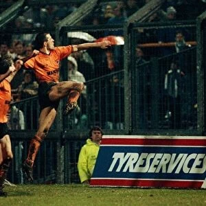 Steve Bull of Wolves jumps and punches the air 1990 after scoring in the Wolves v