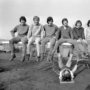 Strong man lifts some of the Bristol Rovers players. March 1975 75-01200