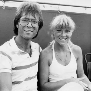 Sue Barker and Cliff Richard at tennis tournament - June 1982