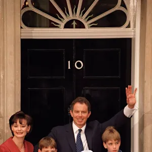 Tony Blair MP with family outside 10 Downing Street May 1997 after Labour won General