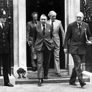 THE WAR CABINET EMERGES FROM NO 10 DURING THE FALKLANDS WAR