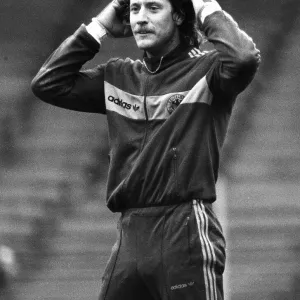 West German golakeeper Harald Schumacher in training at Wembley Stadium before