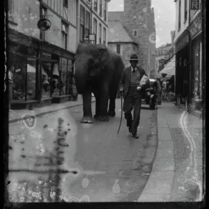 Fore St, East Looe, with circus elephant