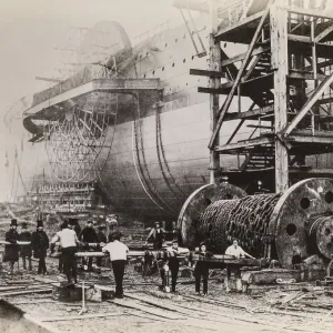 Print of the SS Great Eastern under construction Print of the SS Great Eastern under construction