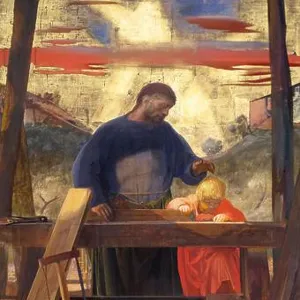 Altarpiece of saint Joseph the Worker, by Pietro Annigoni in the Basilica di San Lorenzo in Florence, Italy