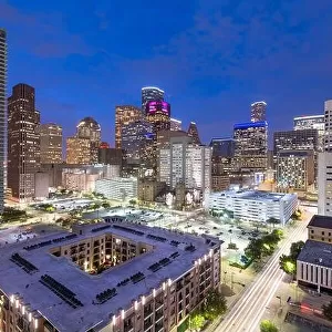 Houston, Texas, USA downtown cityscape at dusk in the financial district