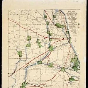 Map of American Indian trails and villages of Chicago, Illinois, and of Cook, DuPage and Will Counties, Illinois, in 1804. Map by Albert F. Scharf