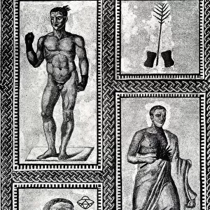 Mosaics of the Spa of Caracalla depicting male athletes, Gregoriano Profano Museum (formerly Lateran Museum), Vatican Museums, Vatican City