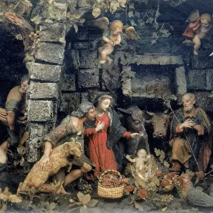The Nativity, detail of the crche of colored wax in a wooden "cabinet." Work by the Neopolitan, Caterina de Julianis, located in the Church of the Immacolata, Catanzaro