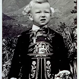 Portrait of the Prince of Naples, Victor Emmanuel of Savoy, as a child, in tyrolean clothes. The child has a toy in his hand