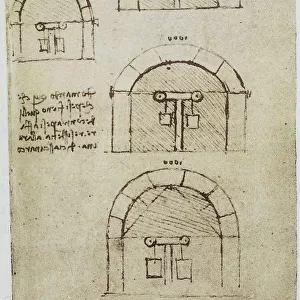 Weights applied to an arch, page from the Codex Forster II, c.92r, by Leonardo da Vinci, housed in the Victoria and Albert Museum, London