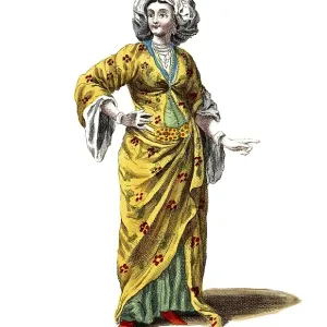 Historical Print: Noble Greek Lady in 1700 Morning Dress
