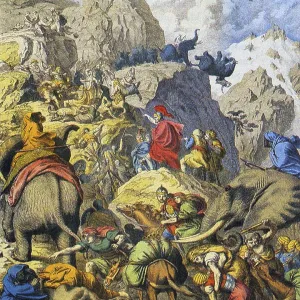 Historic Print of Hannibal Crossing the Alps