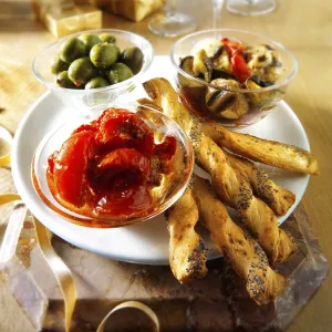 Italian Party Buffet Print with Dried Tomatoes and Bread Sticks Italian Party Buffet Print with Dried Tomatoes and Bread Sticks