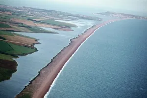 South-West England - Aerial Views: Chesil Beach Print, a photograph of the shingle barrier beach in Dorset