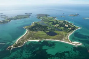 Prints of Tresco, Isles of Scilly. SV8914/60 Cornwall Prints: Tresco Print: Aerial View of Isles of Scilly Landscape
