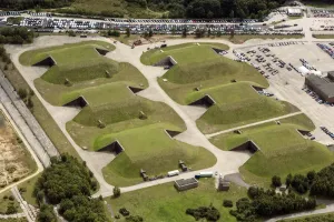 Prints of Cruise missile shelter complex, Greenham Common Airbase, West Berkshire, 2020 England from the Air - Landscapes, Cities and Heritage: Cruise missile bunker print, Greenham Common Airbase