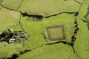 Prints of Medieval Moated Site And Adjacent Hythe, Lowden Farm, Kent, 2017 England from the Air - Landscapes, Cities and Heritage: Medieval Moated Site Print from England from the Air