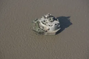 Bull Sand Fort Print: Aerial View of a Submerged Sandbank Structure