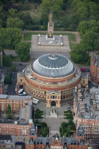 Victorian Architecture - Buildings, Streets and Landmarks: Aerial View Print of The Royal Albert Hall and the Albert Memorial