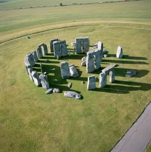 Prints of STONEHENGE, Wiltshire. Aerial view of the site looking south east Monuments And Memorial Prints: Aerial Print of Stonehenge from the South East