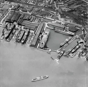 Prints of The Cammell Laird Shipbuilding and Engineering Works, Birkenhead. Photographed by Aerofilms Ltd in June 1950 Merseyside Prints: Print of the Cammell Laird Shipyard at Birkenhead in 1950