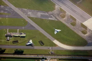 Prints of Last flying Vulcan bomber taking off from RAF Waddington, Lincolnshire. Photographed from the air in July 2009 Lincolnshire Prints: Vulcan Bomber Print - RAF Waddington Takeoff