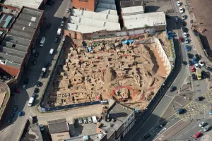 Prints of Great Central Street and Highcross Street, Leicester. The largest archaeological excavation in the city for 10 years, which found 2 Roman streets and the largest mosaic ever found in Leicester Leicestershire Prints: Leicester Roman Mosaic Print