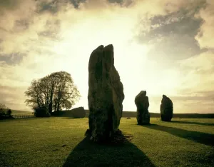 Prints of AVEBURY STONE CIRCLE, Wiltshire. Sunrise over the stones Monuments And Landmark Prints: Avebury Stone Circle Print - Wiltshire Landscape at Sunrise