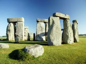 Prints of STONEHENGE, Wiltshire. Detailed view of the stones from the south Monuments And Memorial Prints: Stonehenge Print: South-facing View of Monumental Stones