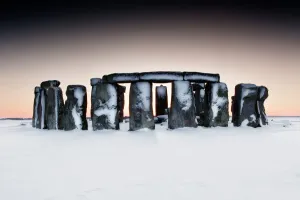 Prints of STONEHENGE, Wiltshire. General view of Stonehenge in the snow Monuments And Memorial Prints: Stonehenge in Snow Print
