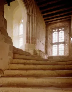 Prints of CLEEVE ABBEY, Somerset. Interior view of the Frater steps Somerset Prints: Cleeve Abbey Print: Frater Steps Interior