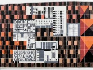 Prints of Lower Precinct, Coventry, West Midlands. Detail of Gordon Cullen tiled mural in passage way from Lower Precinct to Corporation Street West Midlands Prints: Lower Precinct Print DP164632: Tiled Mural Detail
