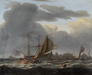 Bakhuizen - A Warship at Anchor in a Rough Sea N070527 Bakhuizen - A Warship at Anchor in a Rough Sea N070527