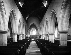 <b class=qtipBold><figcaption>Bray Church CC72_00608</figcaption></b><br>St MICHAEL'S CHURCH, Bray, Berkshire. The church interior looking east showing the early 14th century arcades and Victorian chancel arch. The timber roof nicely incorporates openings for natural light as a kind of clerestory. Photographed in 1880 by Henry Taunt.<br><em>© Historic England</em> Bray Church CC72_00608