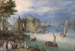 Brueghel - River Scene with Boats and Figures N070539 Brueghel - River Scene with Boats and Figures N070539