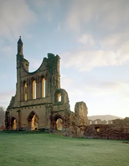 <b class=qtipBold><figcaption>Byland Abbey J980022</figcaption></b><br>BYLAND ABBEY, North Yorkshire. The West front of the church from the South West.<br><em>© Paul Highnam</em> Byland Abbey J980022