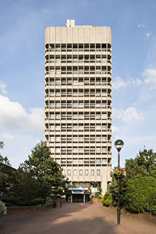 <b class=qtipBold><figcaption>Civic Centre DP164720</figcaption></b><br>Civic Centre 4, Little Park Street, Coventry, West Midlands. Exterior, view from the west.<br><em>© Historic England</em> Civic Centre DP164720